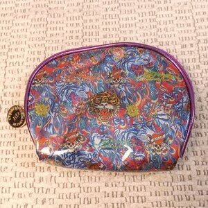 Ed Hardy by Christian Audigier tiger faces multicolor PVC make up pouch